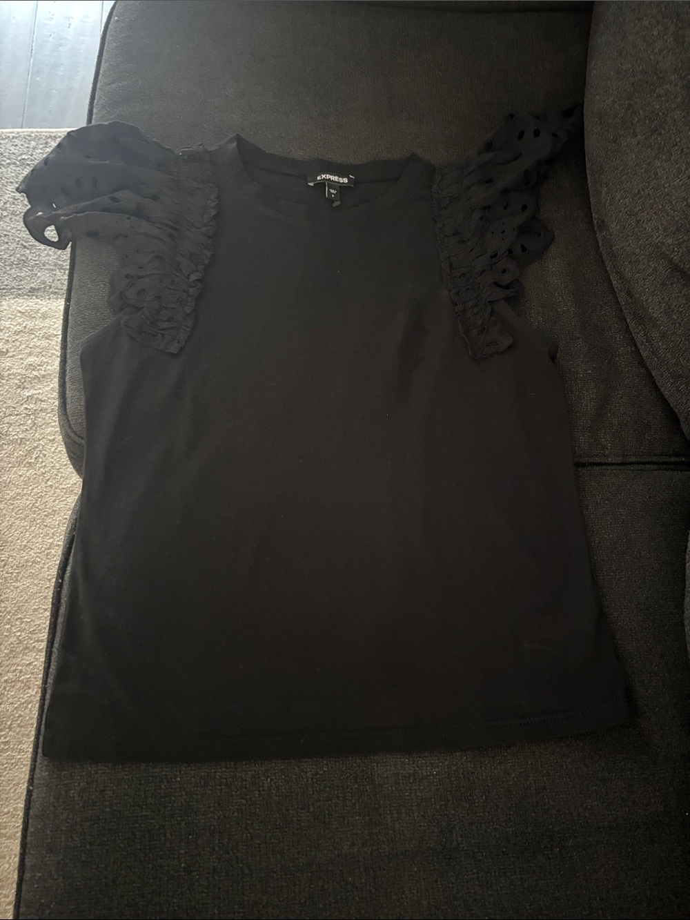 Express Black Eyelet Ruffle Sleeve Tee